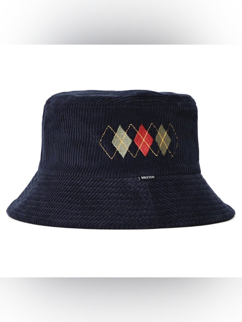 Brixton Gramercy Packable Bucket Hat Washed Navy Corduroy Embroidered Argyle S/M